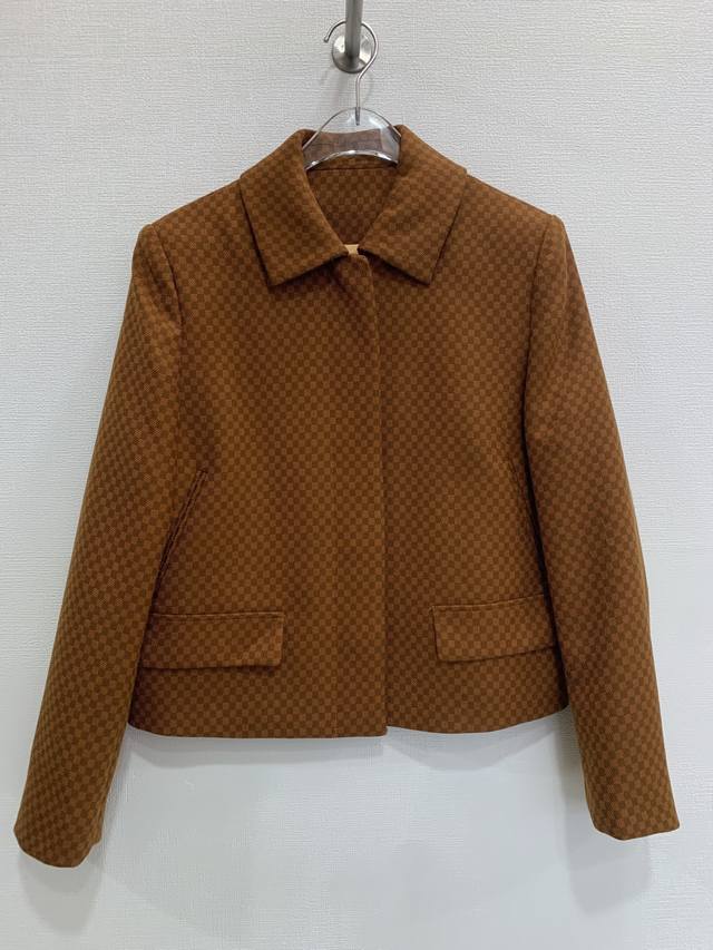Herme*Hermes Orange Jacquard Plaid Wool Coat Sizes: 36 38 40 Size 38: Chest 92cm