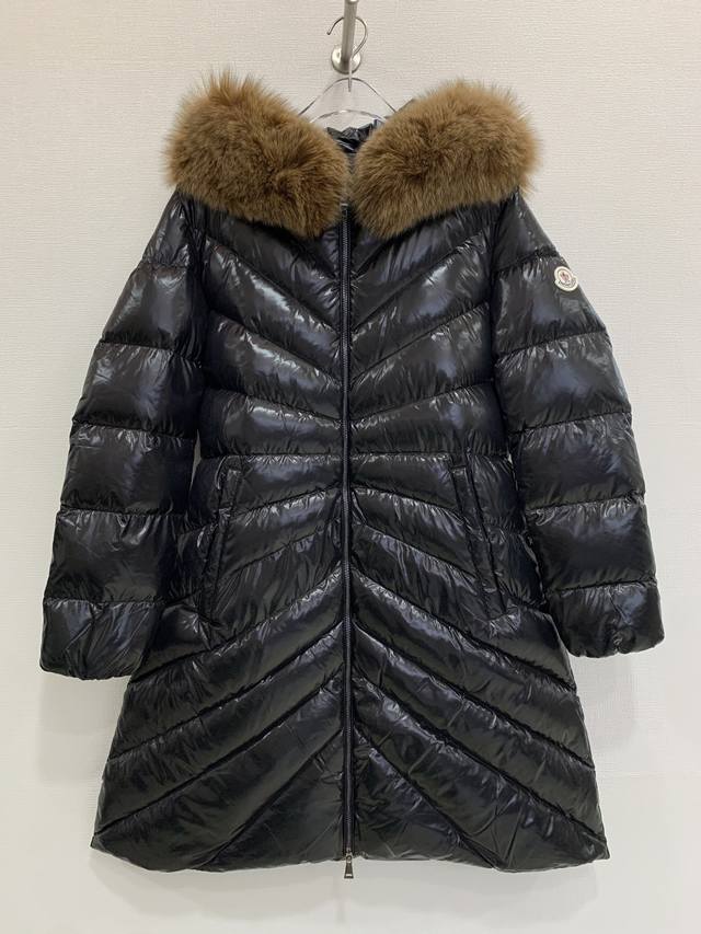 Moncle* High-end elegant luxury style oversized fox fur collar hooded mid-length