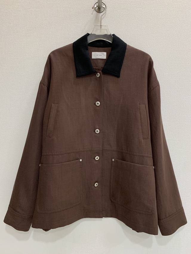 The Row Minimalist Casual Chic 100% Linen Color-Blocked Collared Jacket Sizes: S