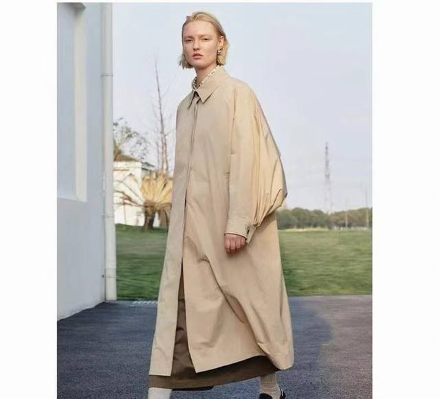 Nordic Minimalist Style 100% Cotton Loose Fit Mid-Length Trench Coat Sizes: S,