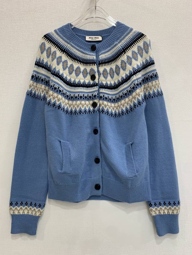 Miumi*Fair Isle Jacquard Wool Knit Cardigan Sizes: 36 38 40 Size 36: Chest 88cm,
