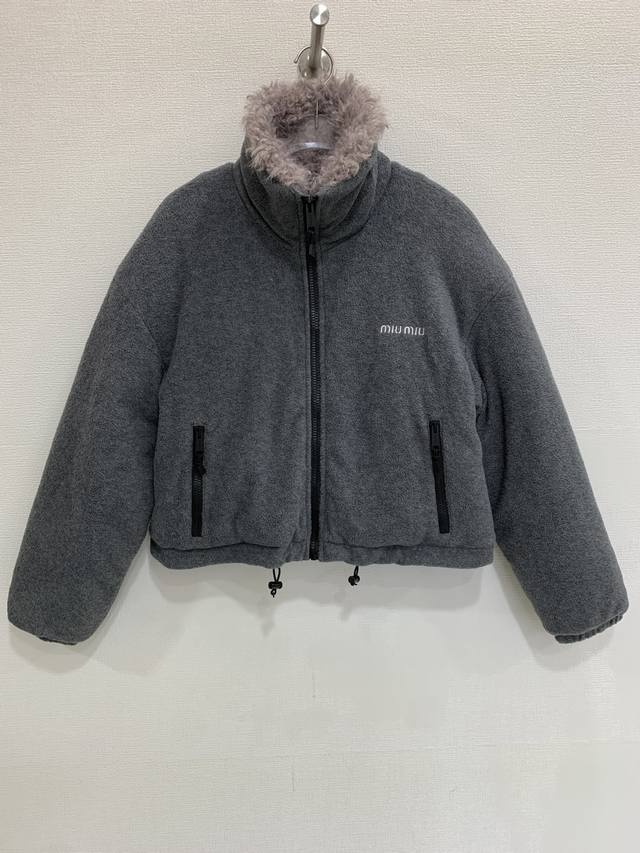 Miumiu Retro Stylish Versatile Warm Letter Logo Embroidered Stand Collar Fleece