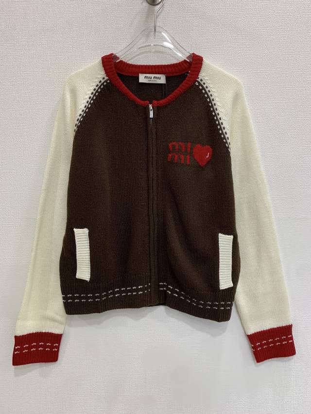 Miumi* Intarsia Letter Wool Knit Cardigan Sizes: 36 38 40 Size 36: Chest 92cm, L