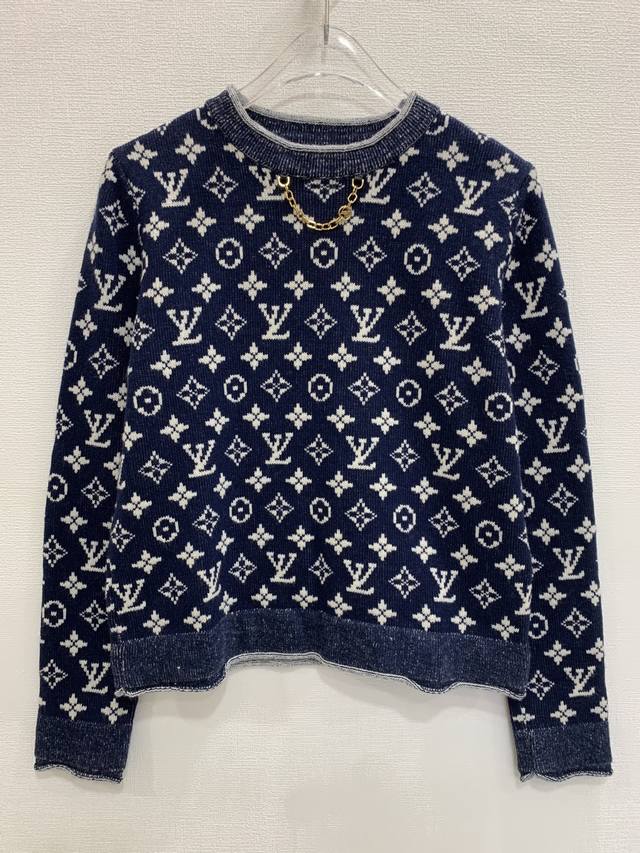 Lv Jacquard Monogram Letter Wool Knit Sweater Sizes: Sml M: Bust 88cm, Length 56