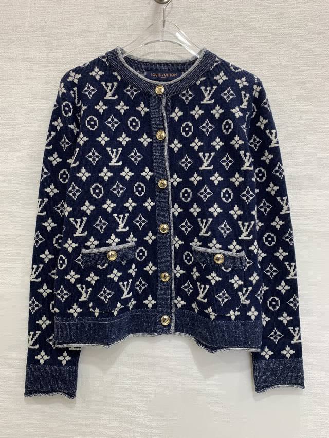 Lv Jacquard monogram letter wool knit cardigan Sizes: Sml M: Bust 88+ Length 56
