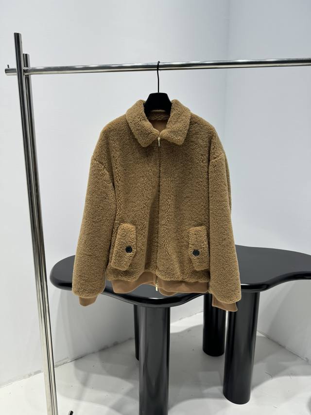 25 New Arrival Teddy Fleece Collar Zipper Jacket Khaki Teddy Fleece and Wool Fab