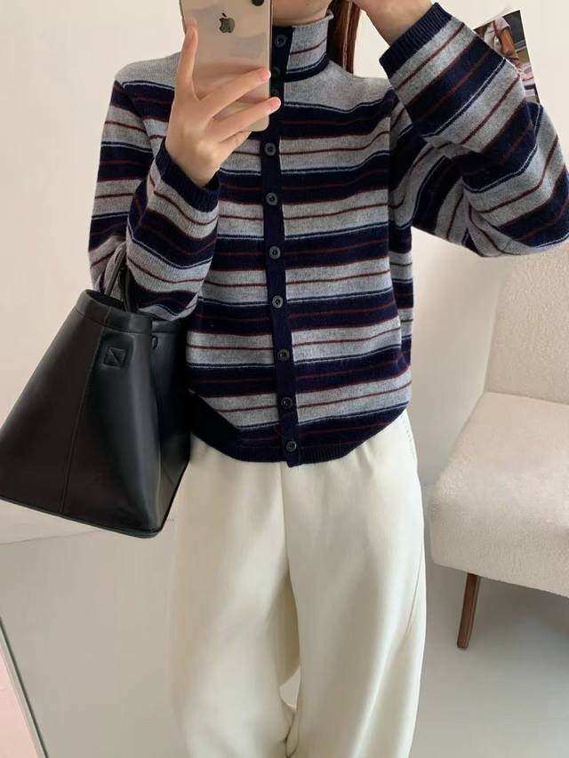 New striped high-end European style autumn/winter chic and versatile knitted ca