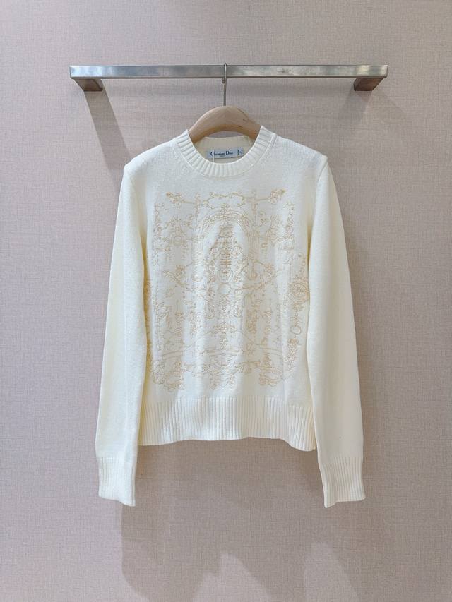 D Brand 2025 Autumn/Winter New Arrival Gold Embroidered Sweater, round neck desi