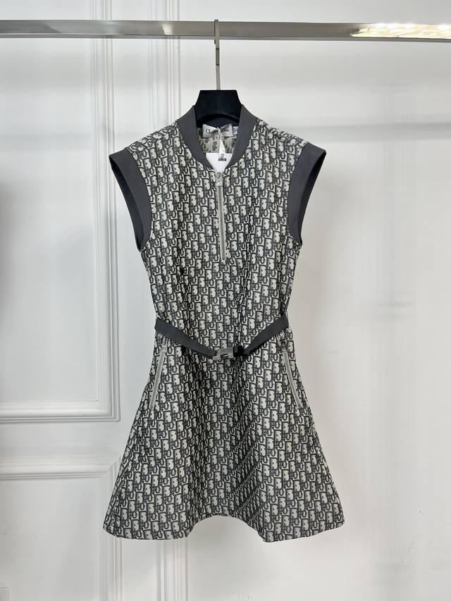 High-quality in-stock Dio* monogram dress with belt, custom-woven jacquard logo