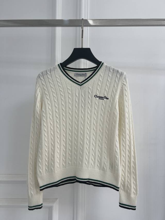 Dior Fall/Winter New Arrival: Pine Green Cotton and Wool Blend Cable Knit Sweate