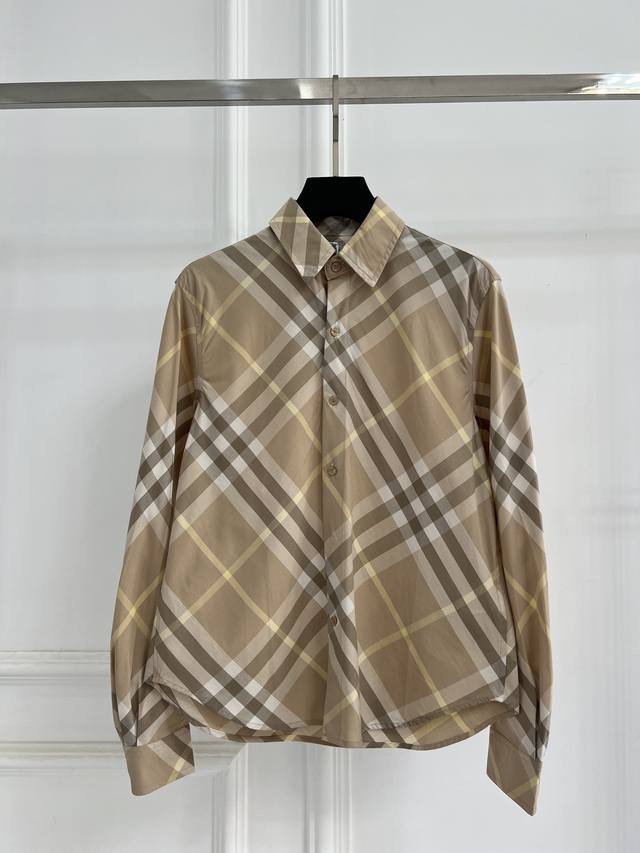 Bur*E25Ss Spring/Summer New Arrival, Checkered Shirt with Pointed Collar, Made w
