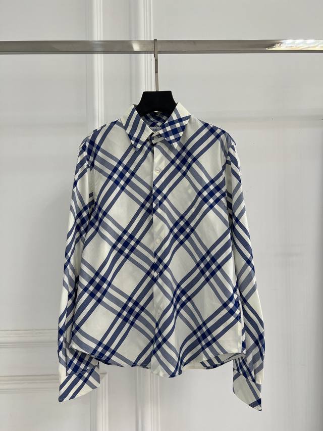 Bur*E25Ss Spring/Summer New Arrival, Checkered Shirt with Pointed Collar, Made w