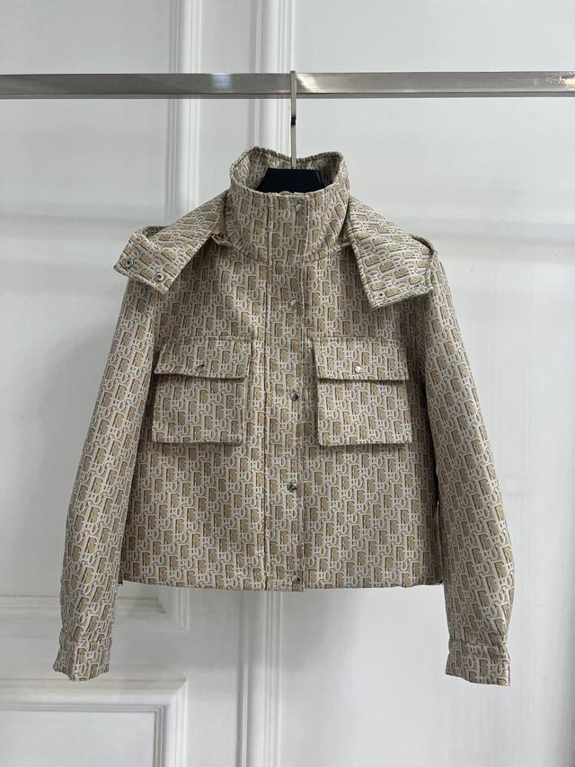 Dior 2025 Fall/Winter New Hooded Short Jacket, classic monogram jacquard fabric,