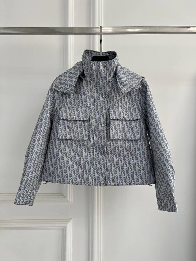 Dior 2025 Fall/Winter New Hooded Short Jacket, classic monogram jacquard fabric,