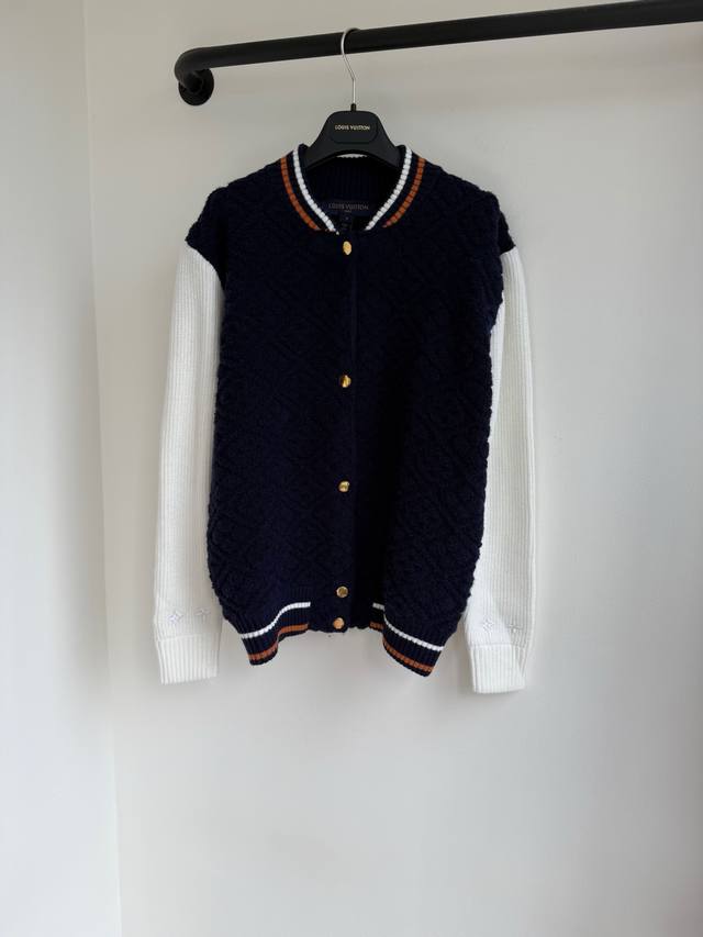 Top-tier Louis 25 Autumn/Winter New Color-blocked Knit Jacquard Baseball Jacket