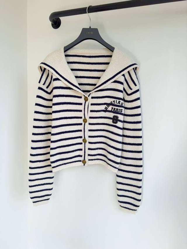 Dio26 Early Spring New Color-Blocked Cotton Knit Cardigan with Sailor Collar - T