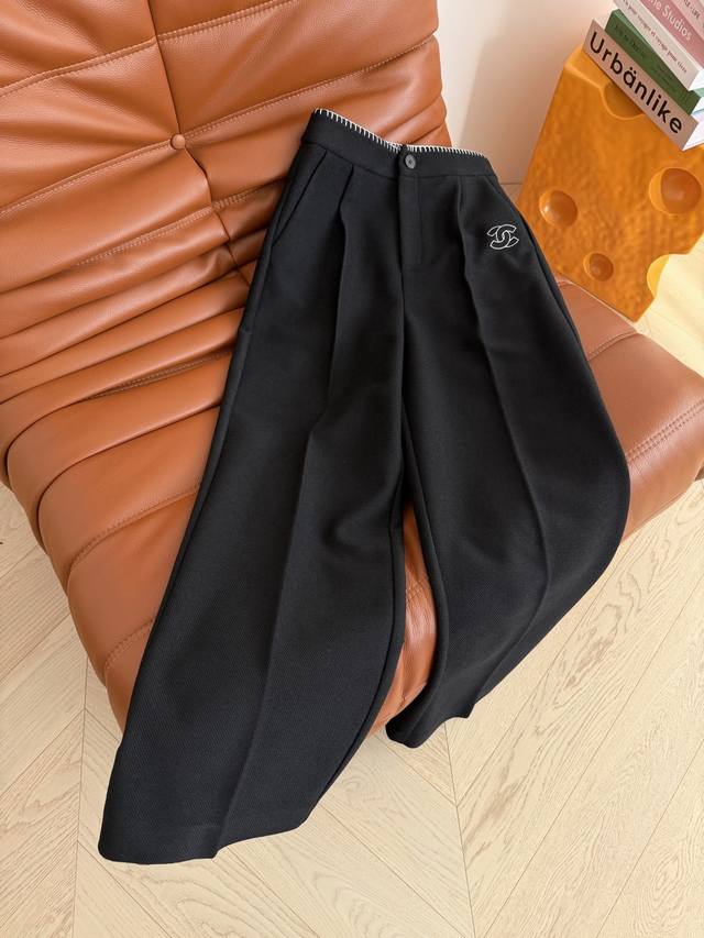 Thickened Wool Winter Trousers, New Vintage Style, Double C Pattern Embroidery.