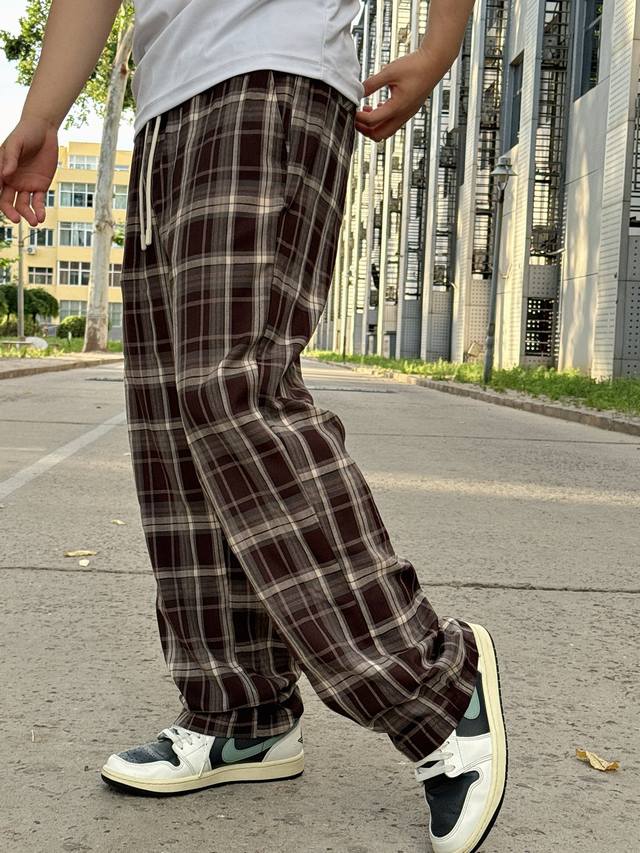 Mm6 Maillard plaid! Brown drawstring casual pants Fabric: Custom cotton woven pl