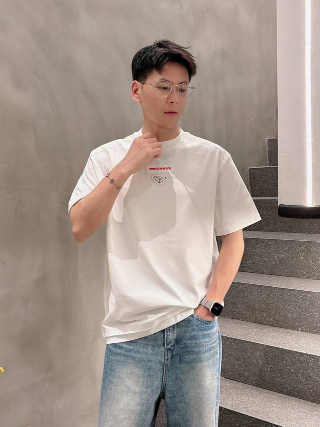 Prada 2025 Spring/Summer New Unisex Short-Sleeve T-Shirt! Custom-made pure cott