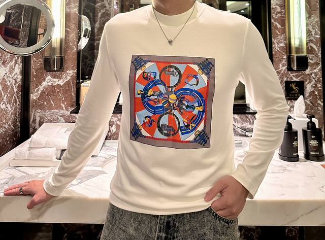 H Early Autumn New Round Neck Long Sleeve T-Shirt, Regular Fit, Unisex. Made wit