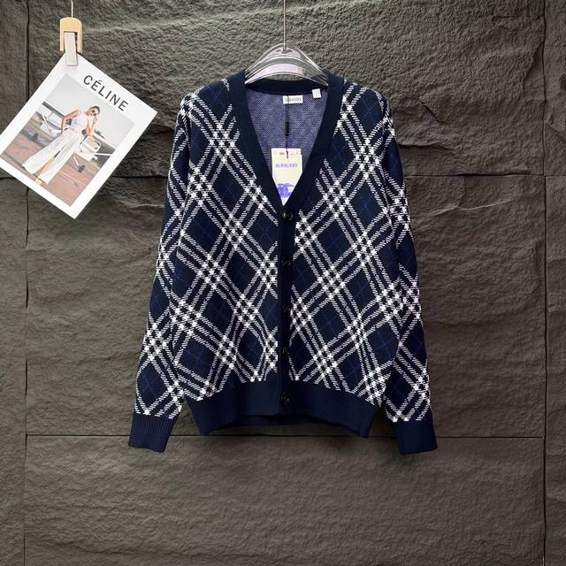 Top-tier version Burberry 2025 new classic diamond pattern couple knit cardigan