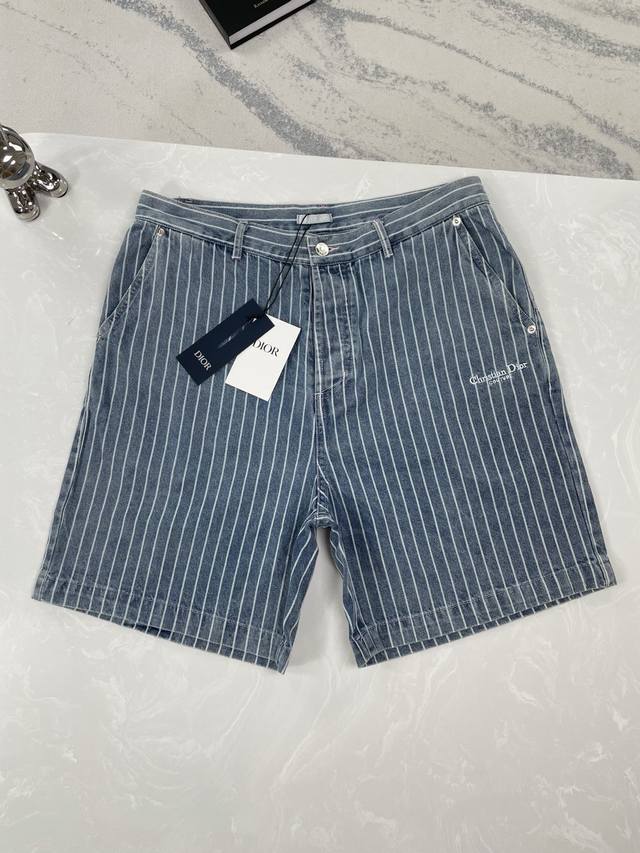 High-quality Dior 25Ss new embroidered letter stripe short-sleeved washed denim