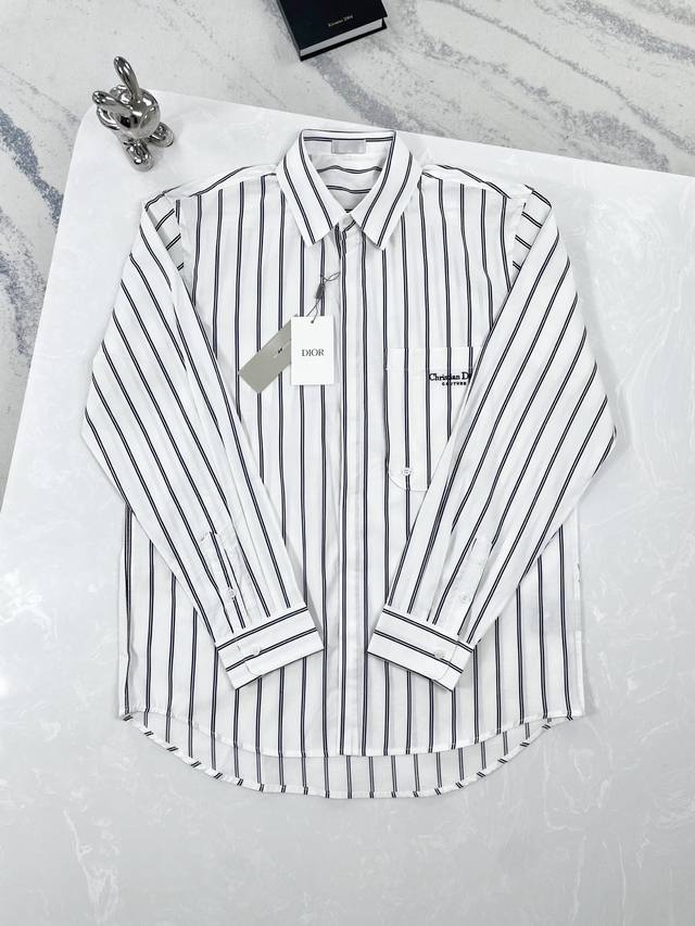 High-version Dior-Dior-25Ss New Striped Embroidered Long-Sleeve Shirt Size:Xs-L