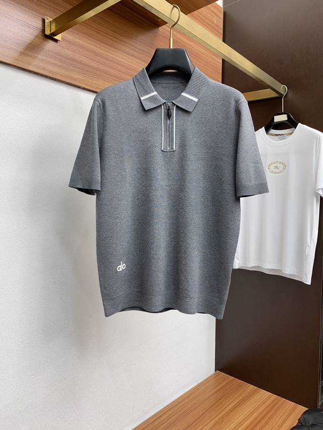 Alo Family Men's High-End Simple Crew Neck Collar Thick Knitted Sweater Short Sl