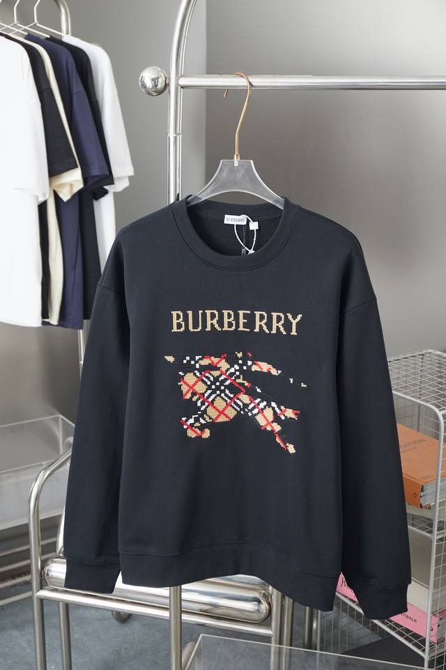 Bbr 25Fw Autumn/Winter Plaid Embroidered Horse Pullover Crew Neck Sweatshirt A m