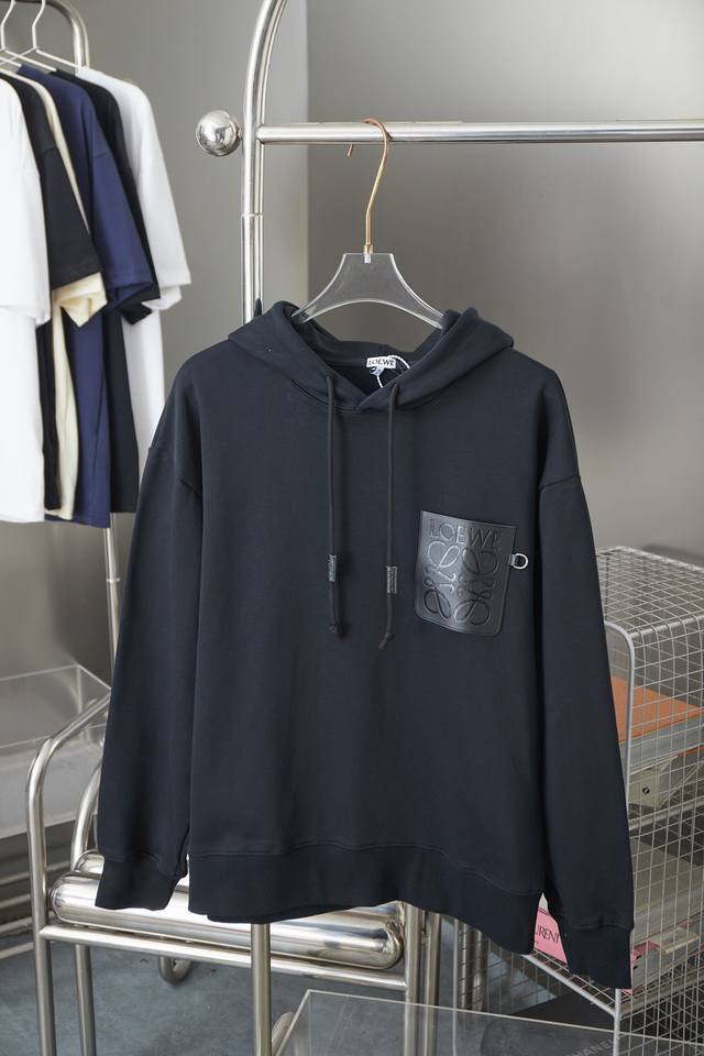 Loew Early Autumn New Arrival Hooded Sweatshirt with Calfskin Pockets. A must-ha