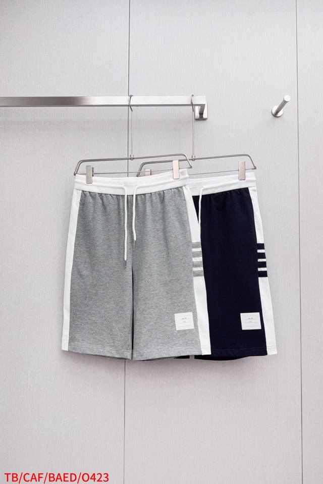 O423 Tb Color-blocked ribbed four-stripe casual shorts, 360g pure cotton fabric,