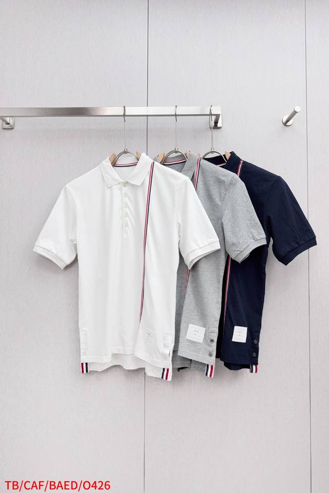 O426 Tb Front-opening polo shirt with three-color woven ribbon, 41-count pure co