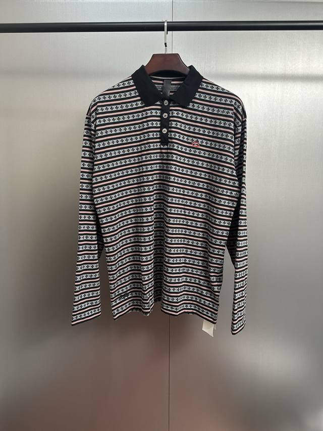 Ch 25 Cross Striped Polo Long Sleeve. Made with yarn-dyed fabric, minimum order