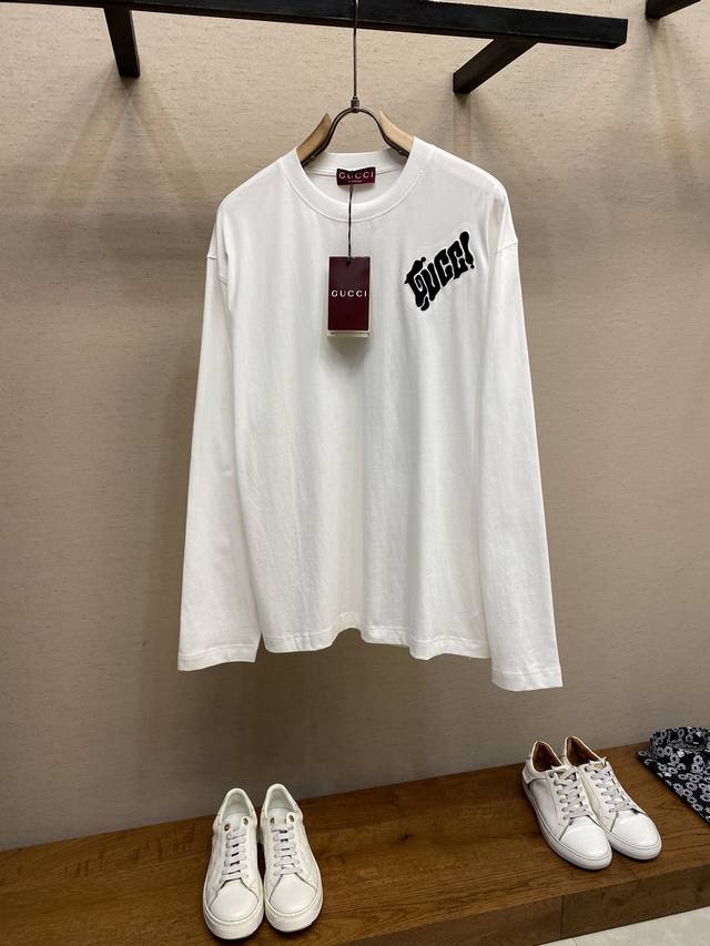 Gucci, Early Autumn New Arrival Pure Cotton Crew Neck Long Sleeve Tee. Exquisite