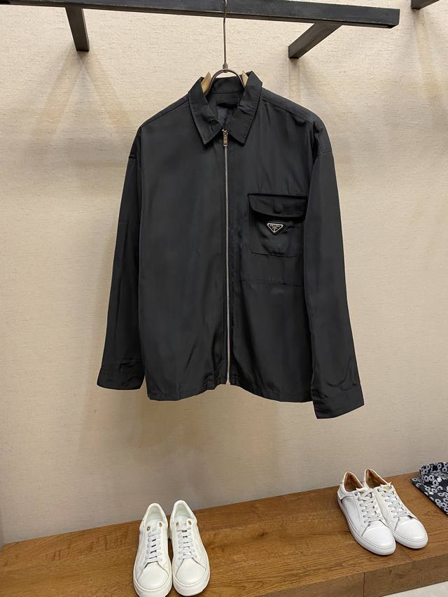 Prada, 25Ss solid color logo zip-up collar long-sleeved jacket, authentic produ