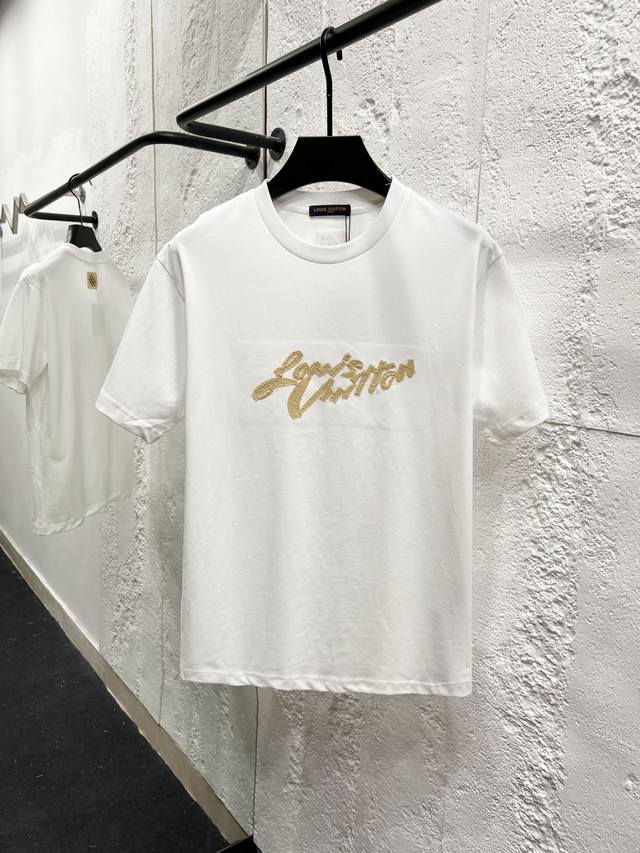 Louis Vuitton*Louis Vuitton Raffia Embroidery Short-Sleeve T-Shirt Custom 280g 3