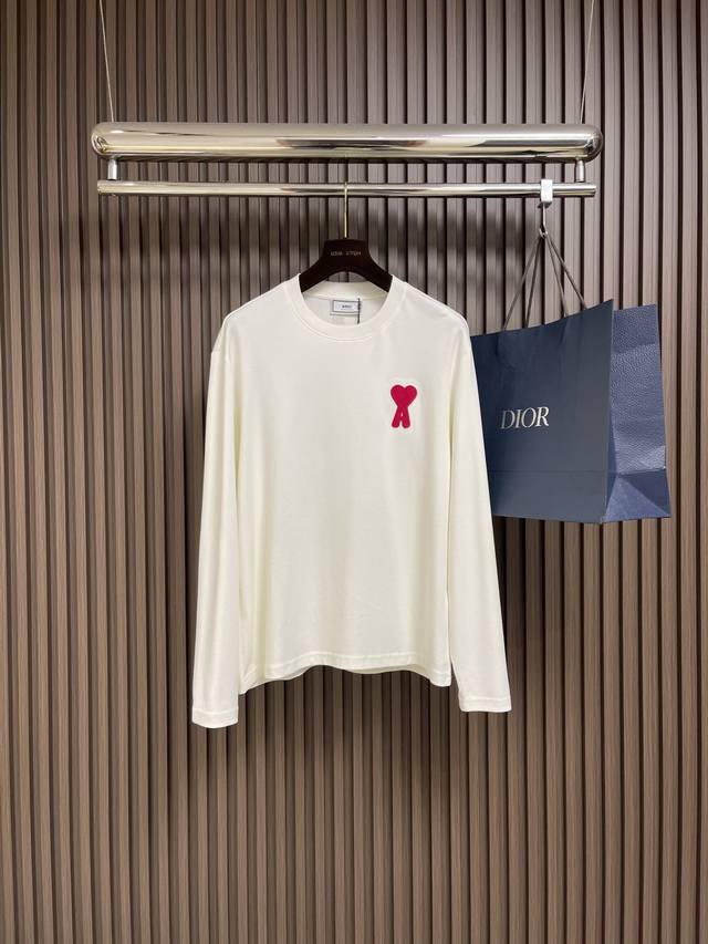 Ami 2025Ss Classic Embroidered Crew Neck Long Sleeve T-Shirt. A minimalist maste