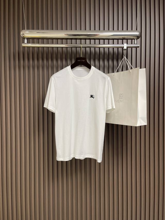 Burberry Embroidered Horse Simple Solid Color Short-Sleeve T-Shirt. Made of 260g