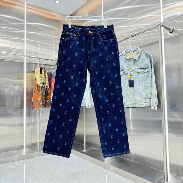 New Louis Vuitton jeans with all-over embroidered logo, featuring a unique tie-