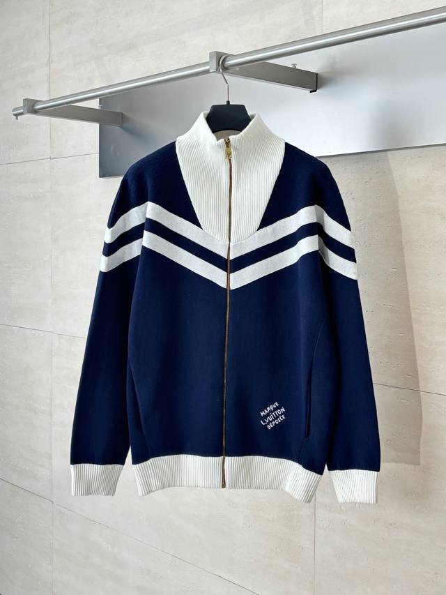 LV Louis Color Block Preppy Style Embroidered Knit Cardigan Made with 240-count