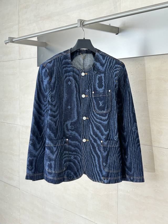 LV Louis Vuitton Fw25 Early Autumn Pixelated Tree Grain Collarless Denim Studded