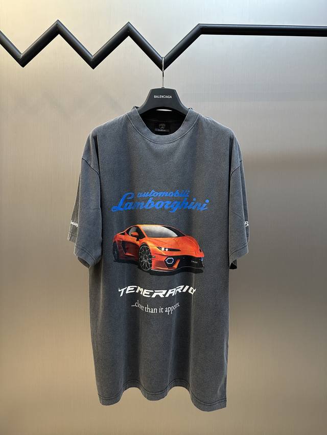 Balenciaga x Lamborghini Print Short-Sleeve T-Shirt Made of plain knit fabric,
