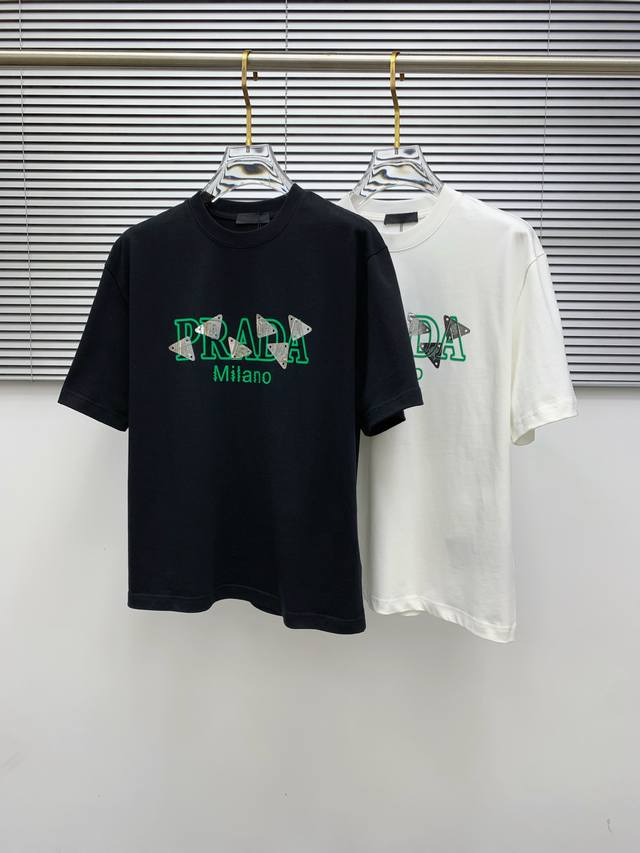 Ss Prada pure cotton latest fabric classic logo pattern short-sleeved shirt, fas