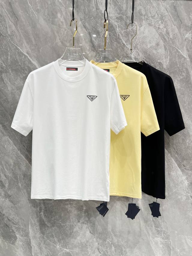 Ss Prada pure cotton latest fabric classic logo pattern short-sleeved shirt, fas