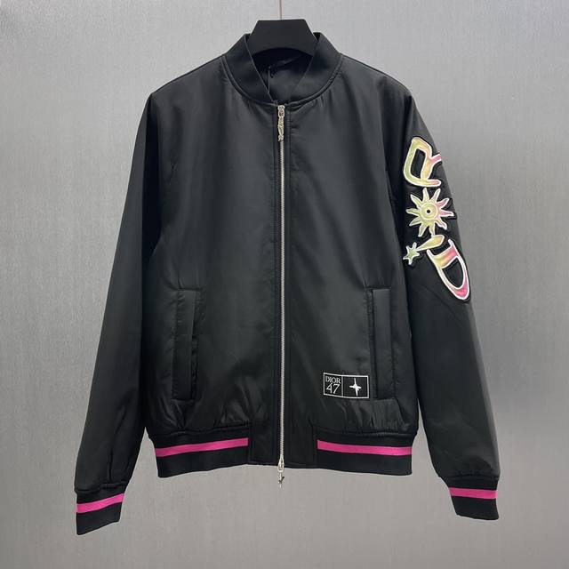 Cd 47 Neon Pink Trimmed Black Bomber Jacket Size: S-XL This short jacket is a ne