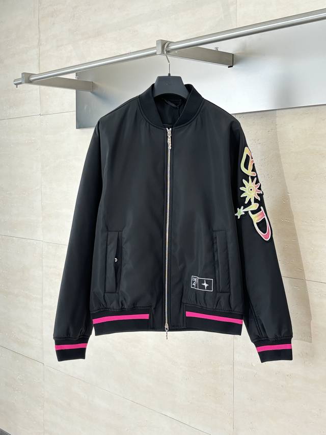 Dio* Dior No. 47 Neon Pink Trimmed Black Bomber Jacket This short jacket is a ne