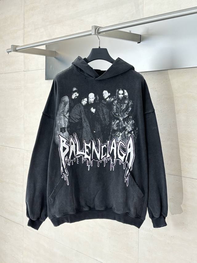 Balenciag* Paris Blcg Band Portrait Print Hooded Sweatshirt 800 mesh ultra-fine