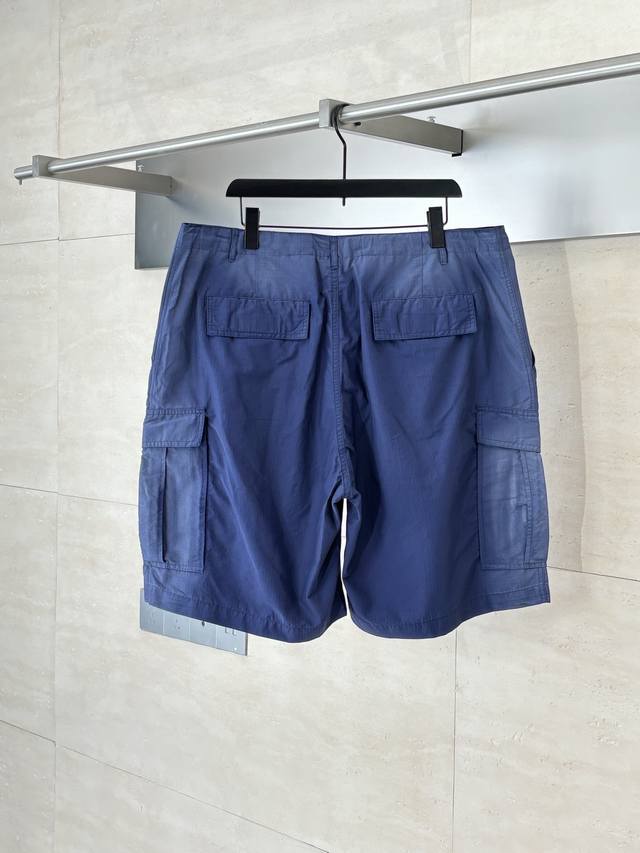 Balenciag* Paris Blcg 25Ss French Blue Faded Workwear Drawstring Shorts Fabric: