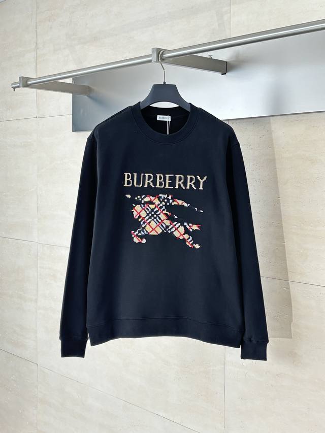 Burberr* Burberry 25Ss New Cross-Stitch Equestrian Logo Cotton Crew Neck Sweatsh