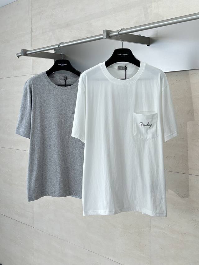 Dio* Dior 25Ss Beloved Collection Pocket Embroidered Crew Neck Short-Sleeve T-Sh